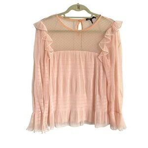 Maje Romantic Bridgerton Powder‎ Blush Pastel Lace Ruffle Blouse Size 1/S